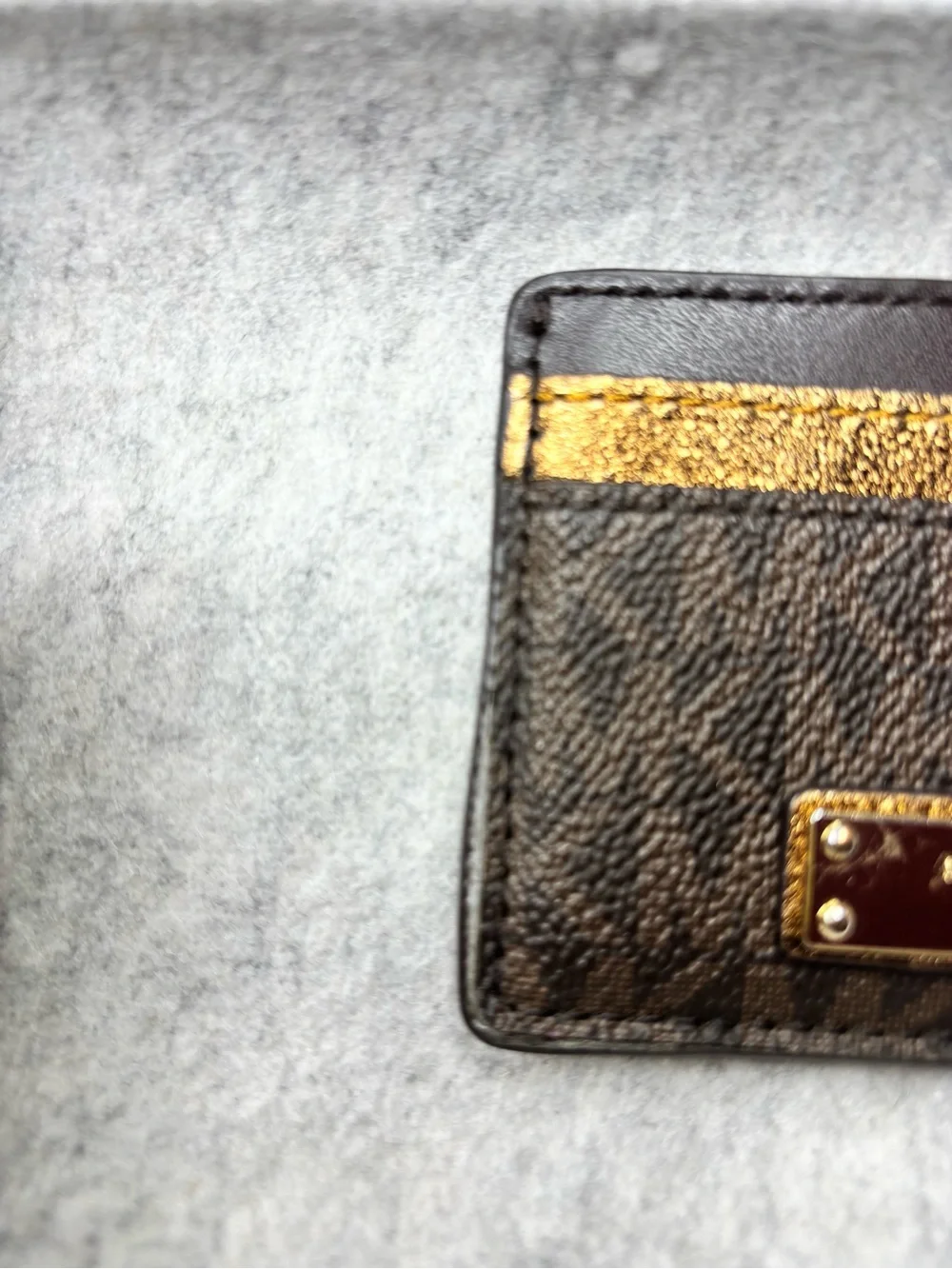 Michael Kors Dark Brown Card Holder with Gold Plate